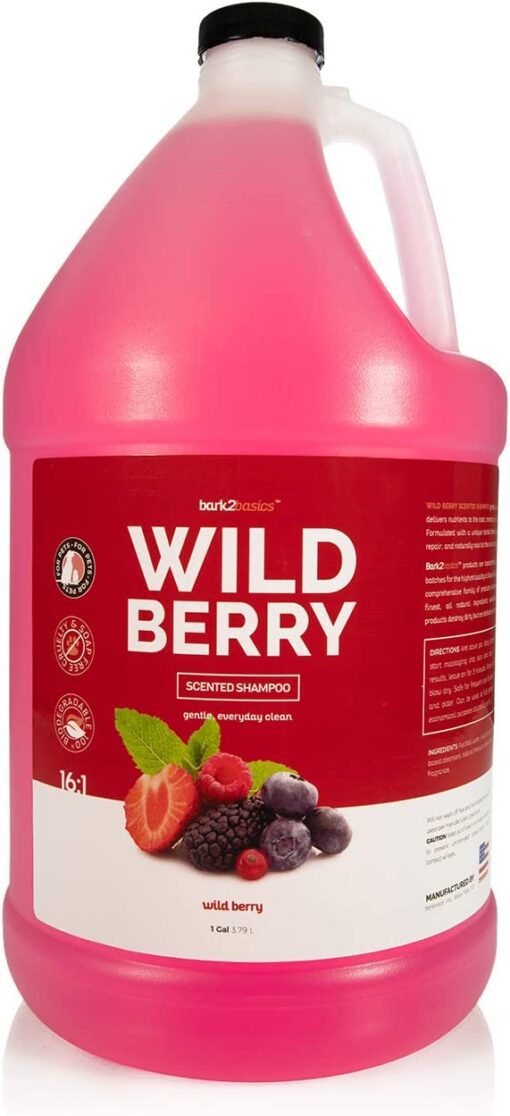 Bark 2 Basics Wild Berry Dog Shampoo, 1 Gallon | Unique Herbal Blend, Finest Nat