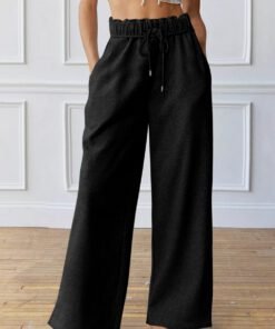 Black Elastic High Waist Drawstring Sweatpants