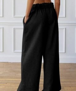 Black Elastic High Waist Drawstring Sweatpants